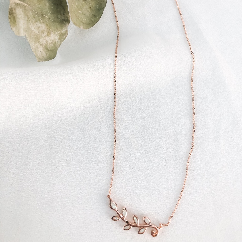 Rose Gold Opal Leaf Necklace